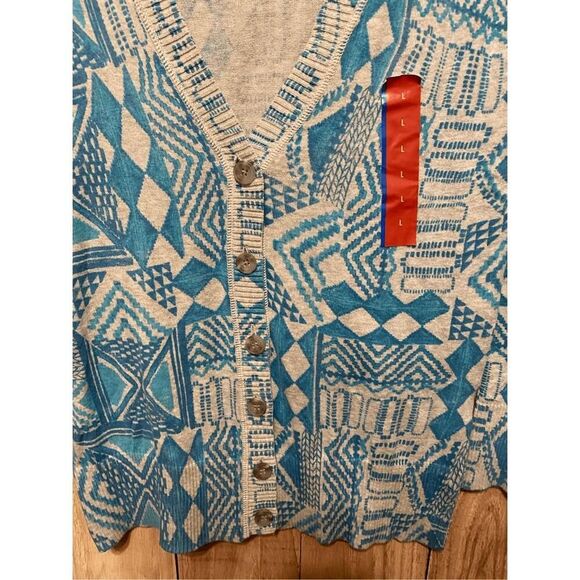 Mossimo Large NWT Women's Boyfriend Printed sweater Cardigan Grey/Blue - Picture 4 of 6